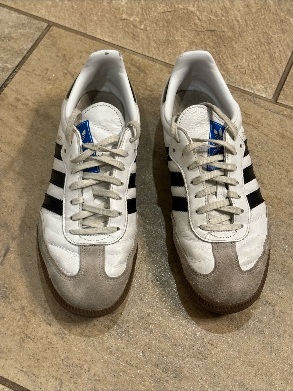 Adidas White Sneakers with Black Stripes
